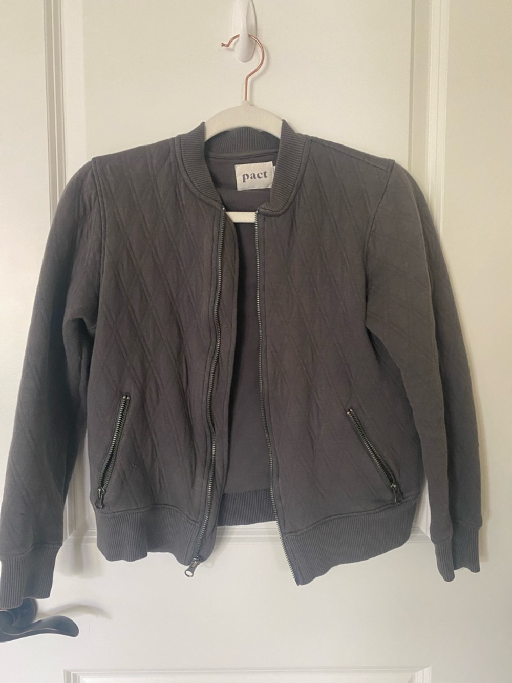 Pact Quilted Bomber Jacket in Charcoal Gray